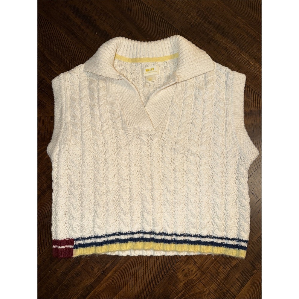 Maeve Sweater Womens Size XS Off White Vest Cable Knit Sleeveless Casual Cropped